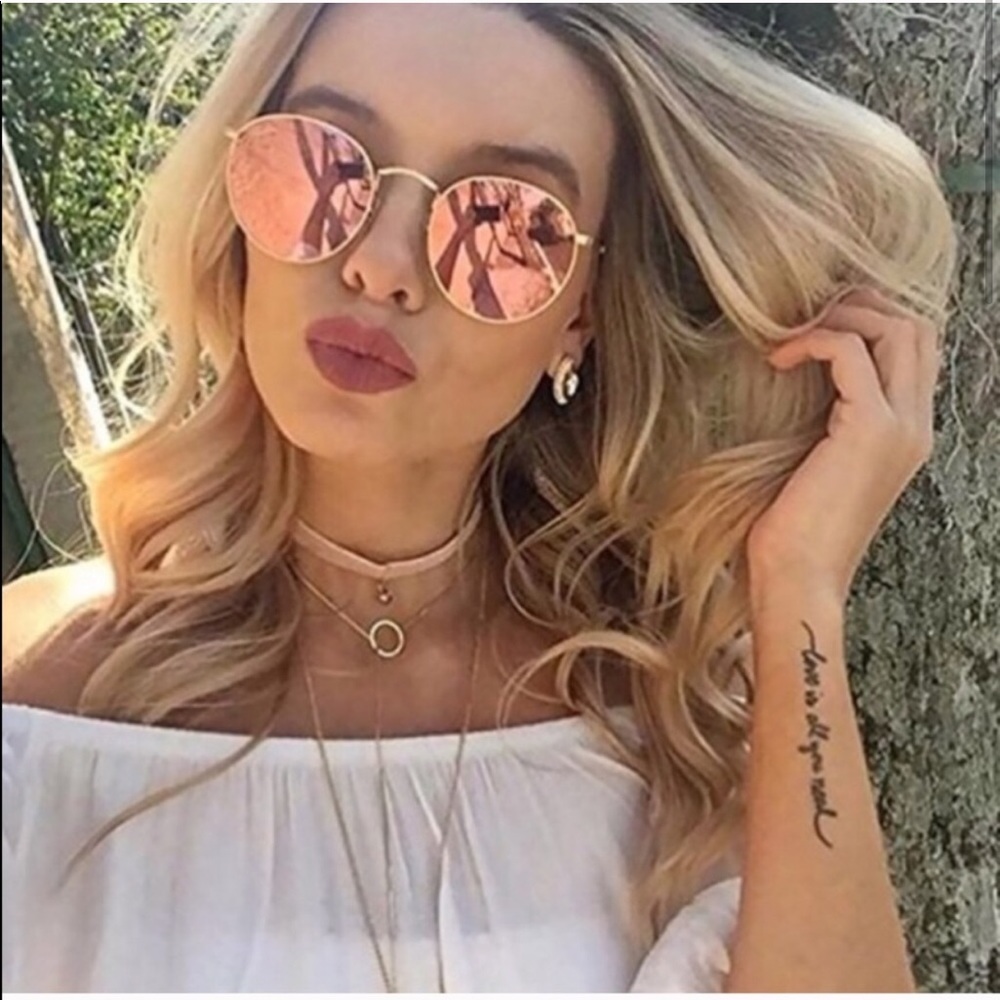 Rose Gold Rounded Mirror Sunglasses